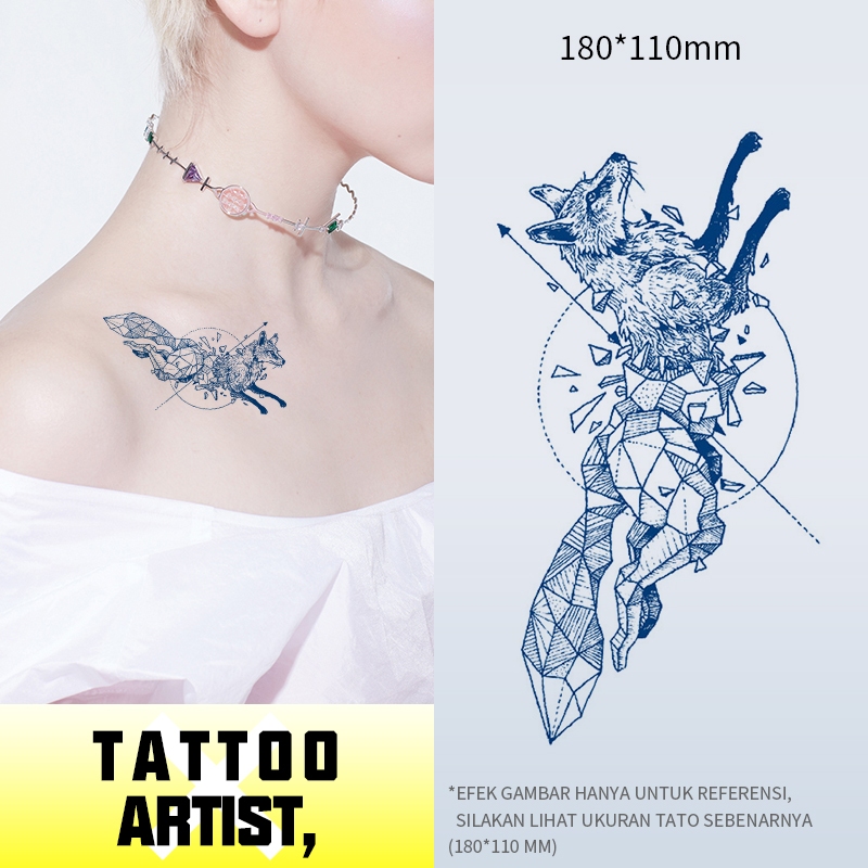 Seni Geometris, Rubah, Tato, Tato Sementara, Tinta Kertas Bali, Tahan 15 Hari, Tahan Air, Tinta Buah