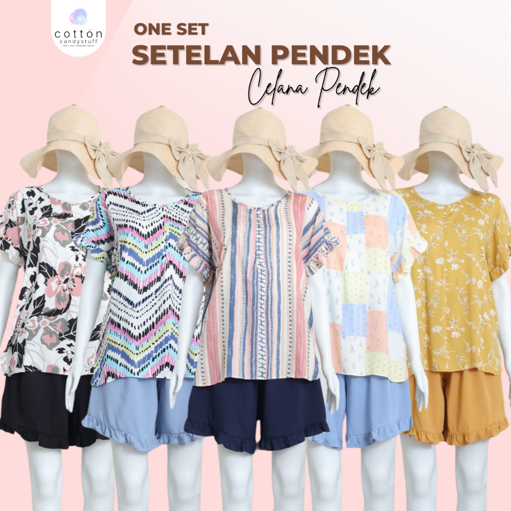 Setelan Celana Pendek Ruffle Rayon Piyama One Set Baju Tidur Daster Busui Friendly All Size