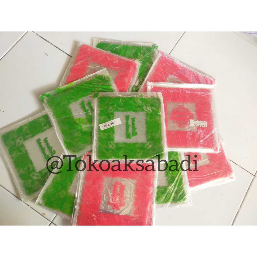 Plastik Selamat Menikmati / Selamat Makan / Tutupan Nasi Kotak Dus Kue dll uk 20x20 cm