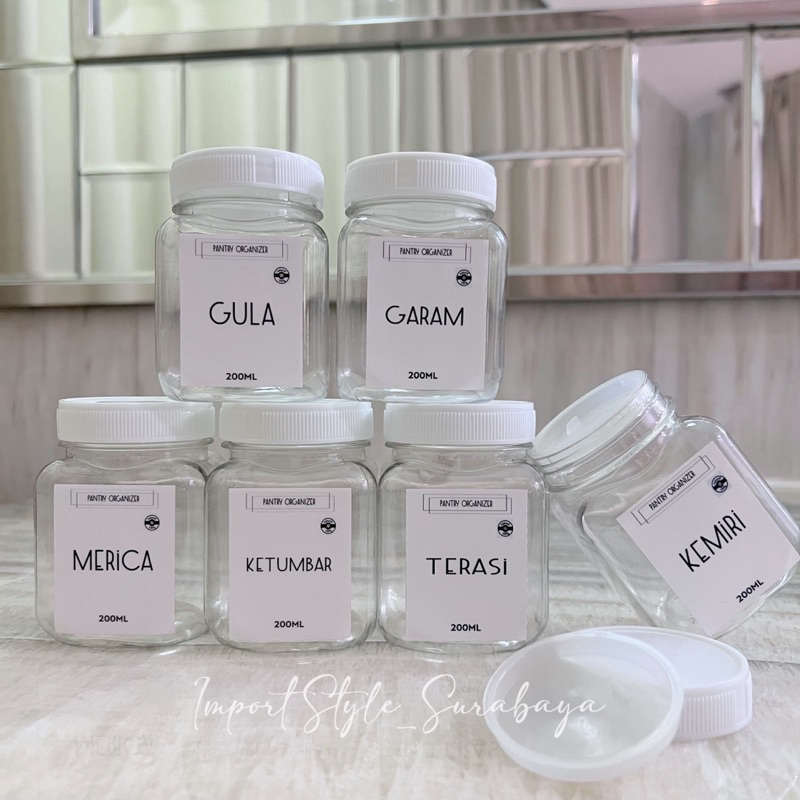 tempat bumbu 200ml KECIL free sendok aesthetic jar pantry wadah garam stiker bumbu dapur kitchen set