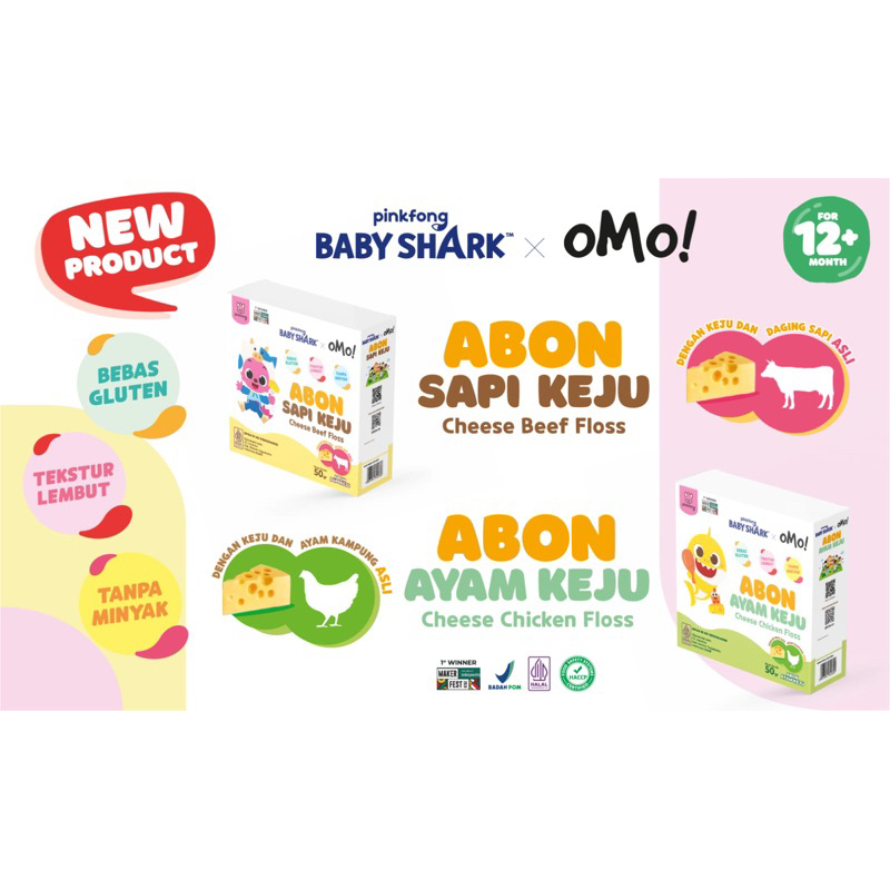 

OMO! X Pinkfong Baby Shark Abon Ayam Keju & Sapi Keju 50gr | Omo Cheese Chicken Floss | Omo Cheese Beef Floss | Omo Abon Mpasi NEW ITEM TERLARIS