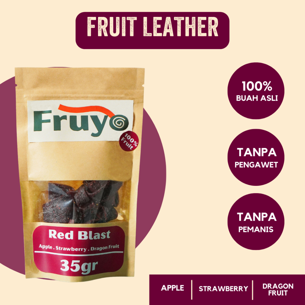

Red Blast Dried Fruit Buah Kering Fruit Leather Fruyo Bites Campuran Buah Naga Apel Stroberi
