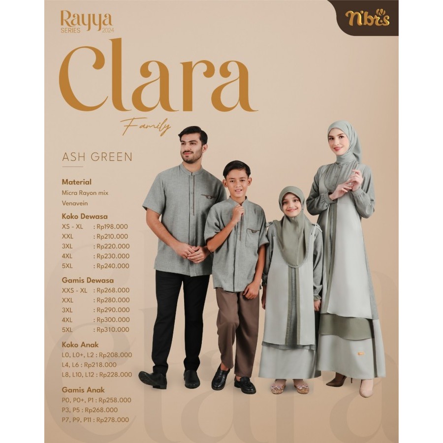 RAYYA CLARA SERIES ASH GREEN GAMIS ROMPI Abaya busui longdress seragam ngaji haji umroh qosidah koko