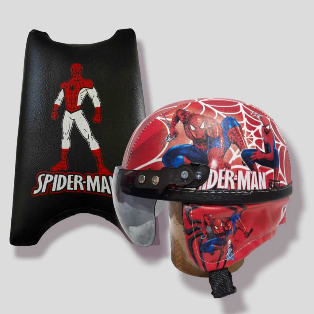 (BUNDLING) Helm Anak SPIDERMAN dan Jok Boncengan Anak SPIDERMAN / Helm Anak Bogo Retro
