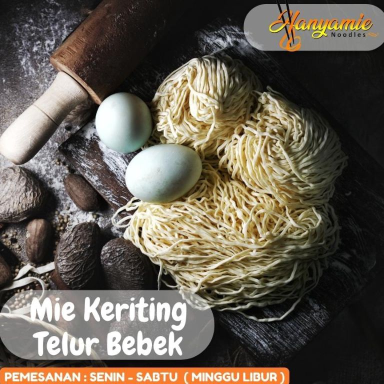 

ORIGINAL Mie ayam bakmi mentah hanyamie dengan telur bebek isi 1 pcs