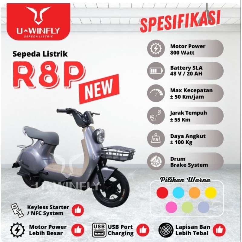 Sepeda Listrik Uwinfly R8P - Scooter Baja 800W SLA 960Wh, Max Speed 50km/h, Range 55km