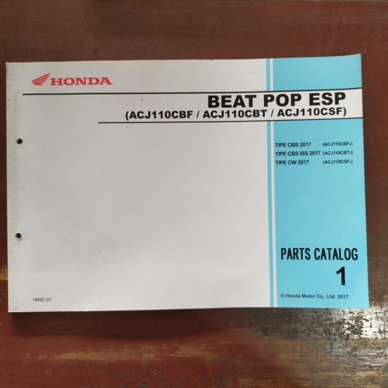 Buku Katalog Sparepart Honda Beat Pop ESP Tahun 2017 Fotocopy