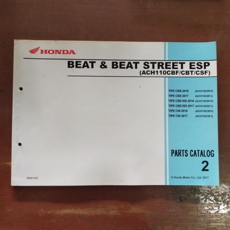 Buku Katalog Sparepart Honda Beat Street ESP Tahun 2017 Fotocopy