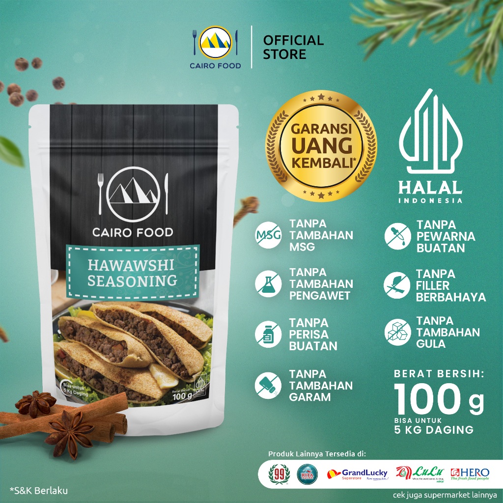 

Bumbu Hawawshi Sehat – Tanpa MSG, 100% Rempah Murni | Cairo Food - 100 gram