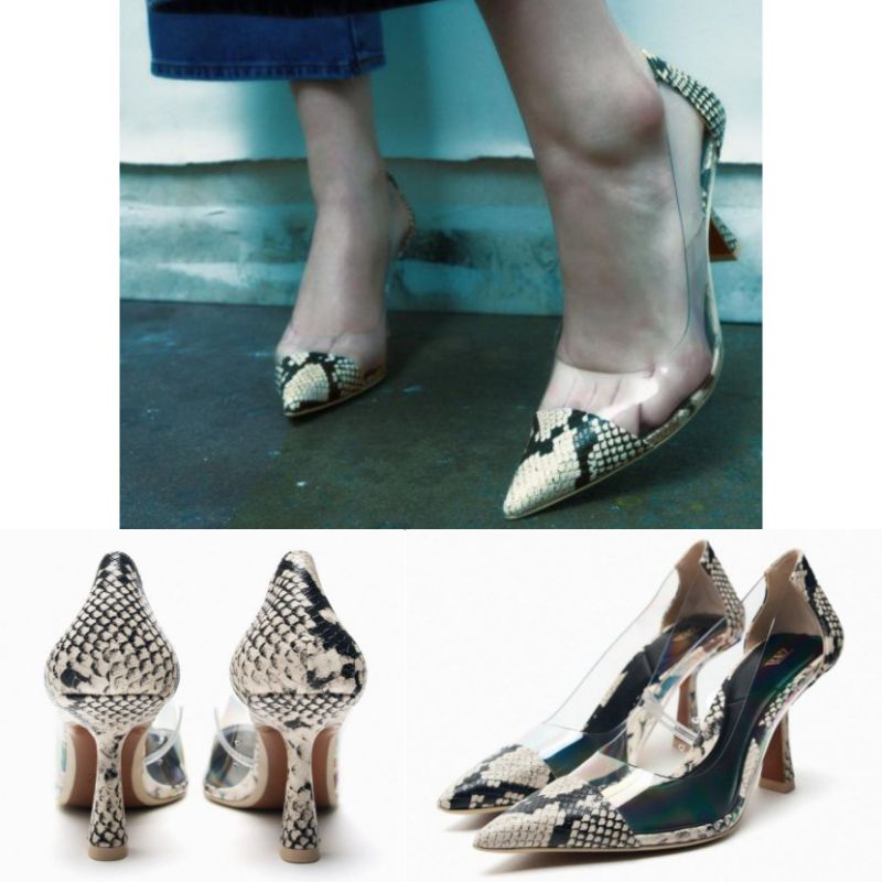 Sepatu ZARA Vinyl Animal Print High Heels Shoes