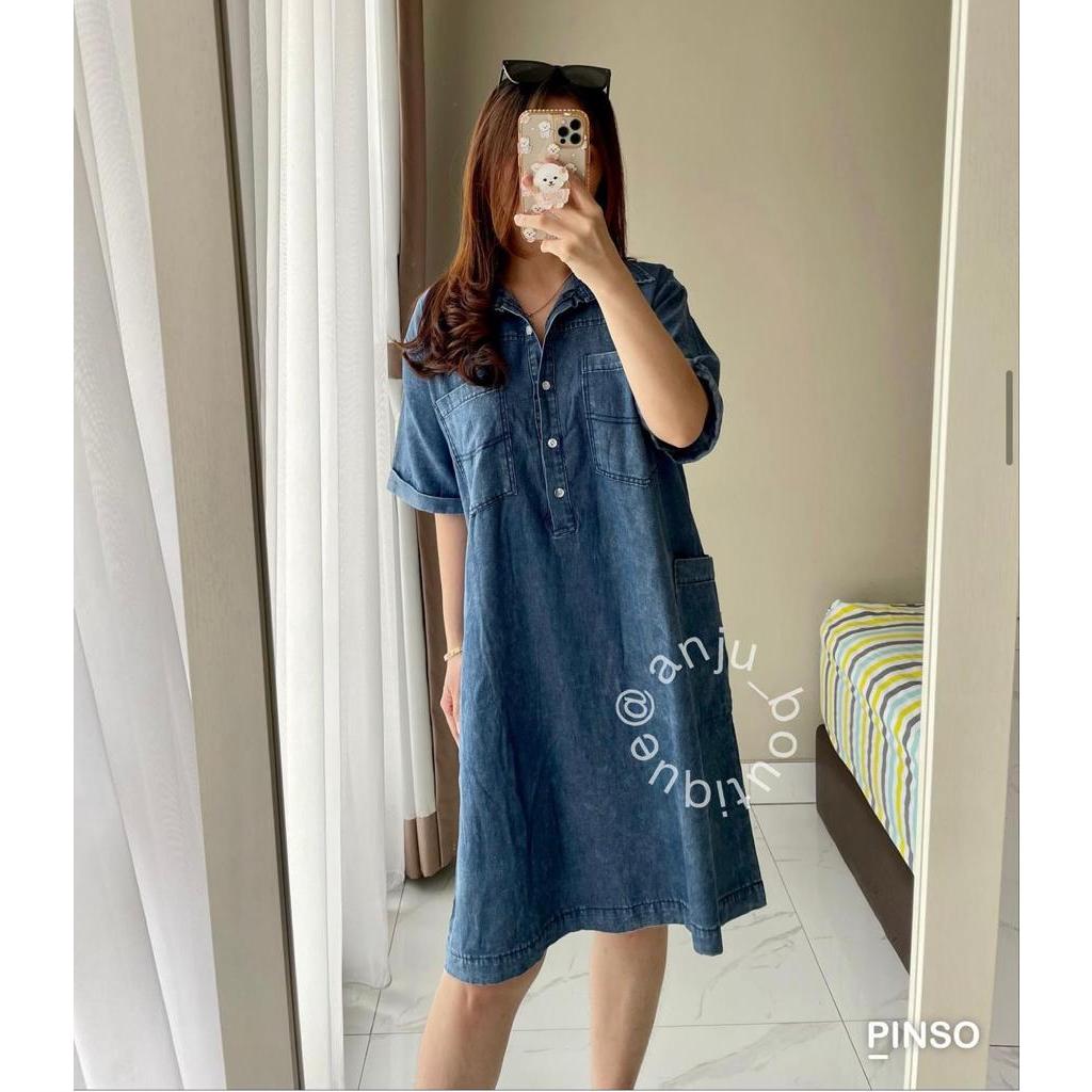 POI DRESS DENIM CASUAL / DENIM DRESS WANITA LENGAN PENDEK 2880