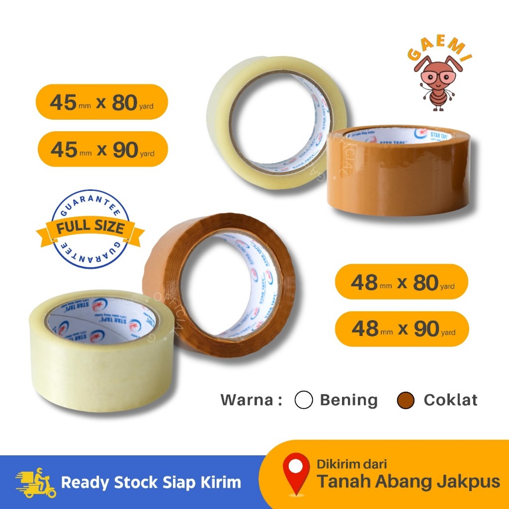 

Lakban Bening Dan Coklat 60y 90y dan 100y Per Slop Isi 6pcs