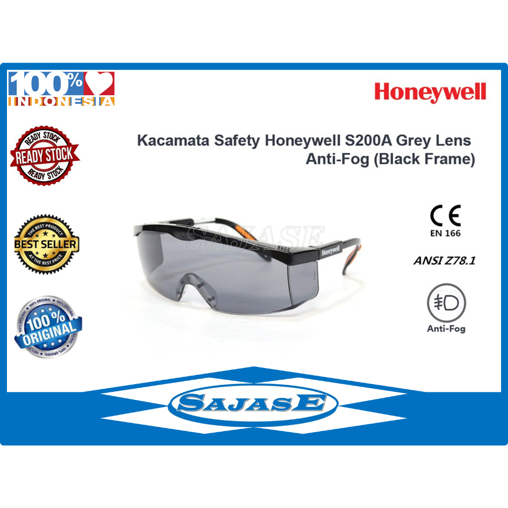 Kacamata Safety Honeywell S200A Grey Lens Fog Ban Black Kacamata Honeywell