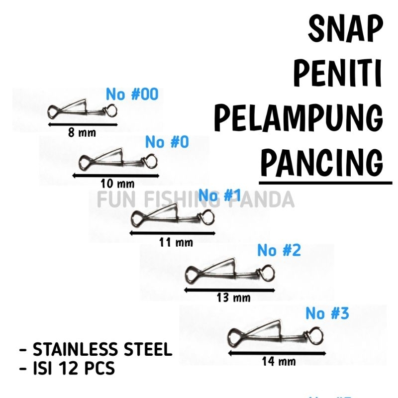 ( 12 pcs ) Peniti pelampung Snap peniti pelampung pancing ukuran lengkap