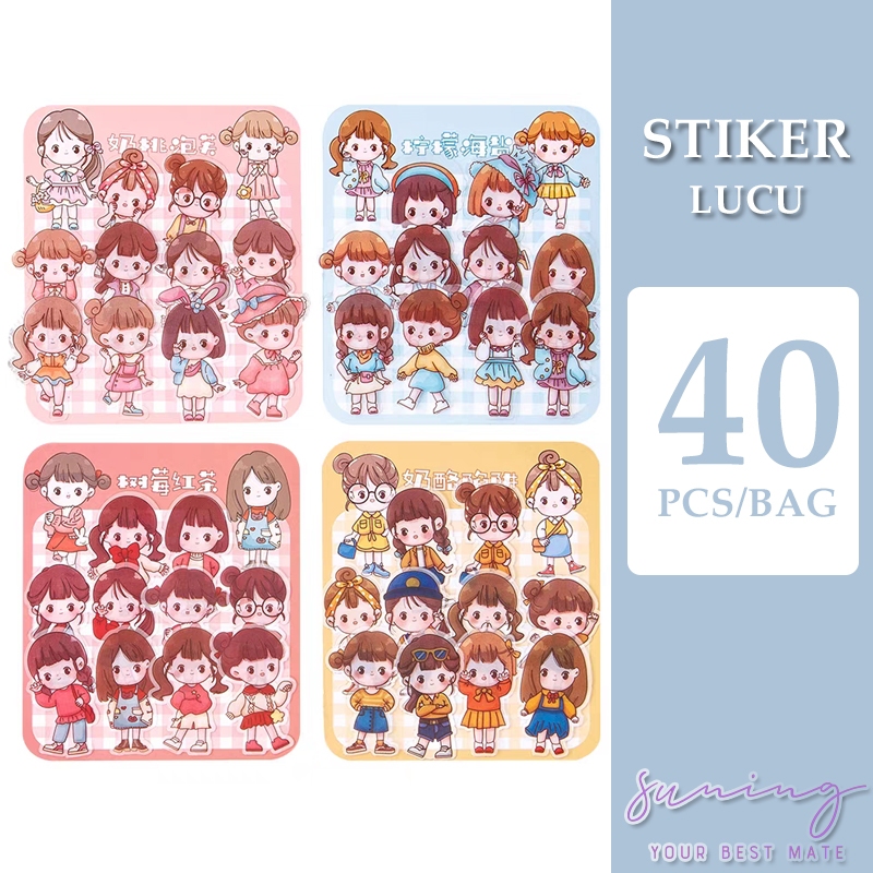 

40PCS/Bag cute girl sticker /40 Lembar Stiker Lucu Dekorasi Handbook Scrapbook DIY -suning Mall