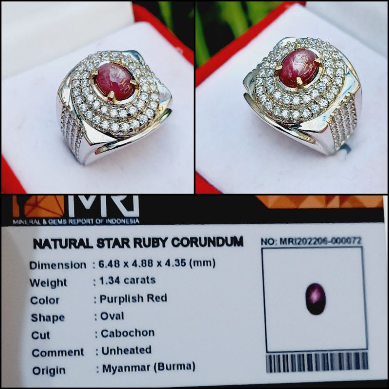 CINCIN BATU RUBY STAR BURMA ASLI NATURAL PLUS MEMO