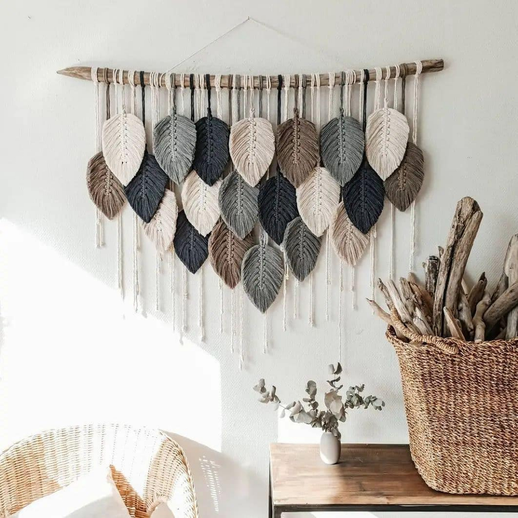 MACRAME DAUN AESTHETIC GANTUNG-Dekorasi Dinding Macrame Daun Aesthetic Hiasan Kamar Tidur Wanita