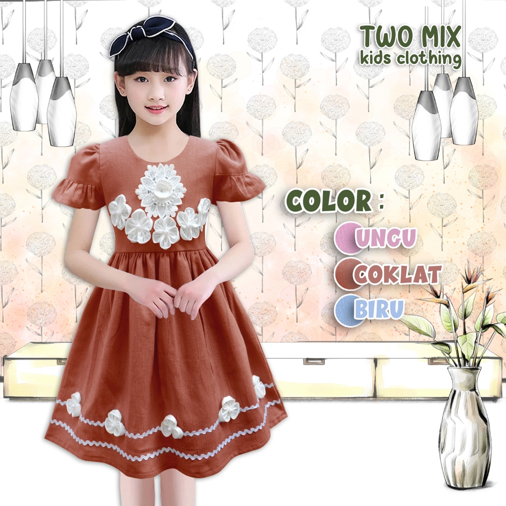 TWO MIX - Baju Dress Anak Cantik Perempuan Lebaran Fashion 1-12 Tahun Y878