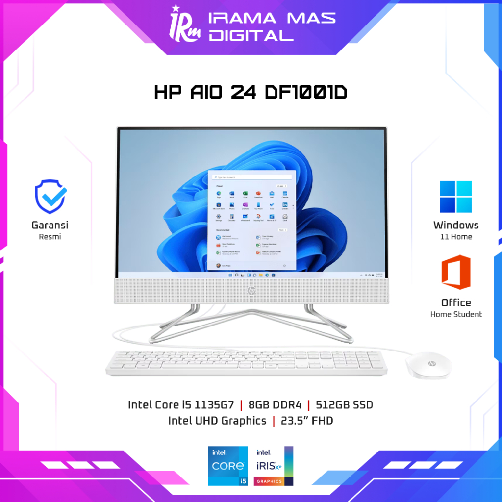 PC HP AIO 24-DF1001D /CORE I5-1135G7/8GB/512GB SSD/23.5 FHD IPS/W11+OHS 2021