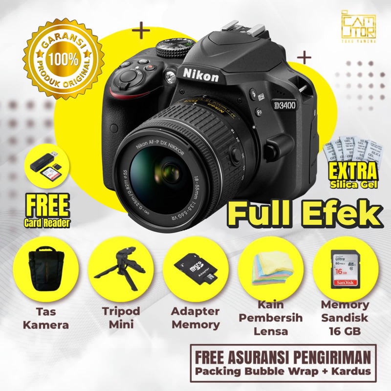 Kamera Nikon D3400 Wifi Lensa Kit 18-55mm Mulus Termurah