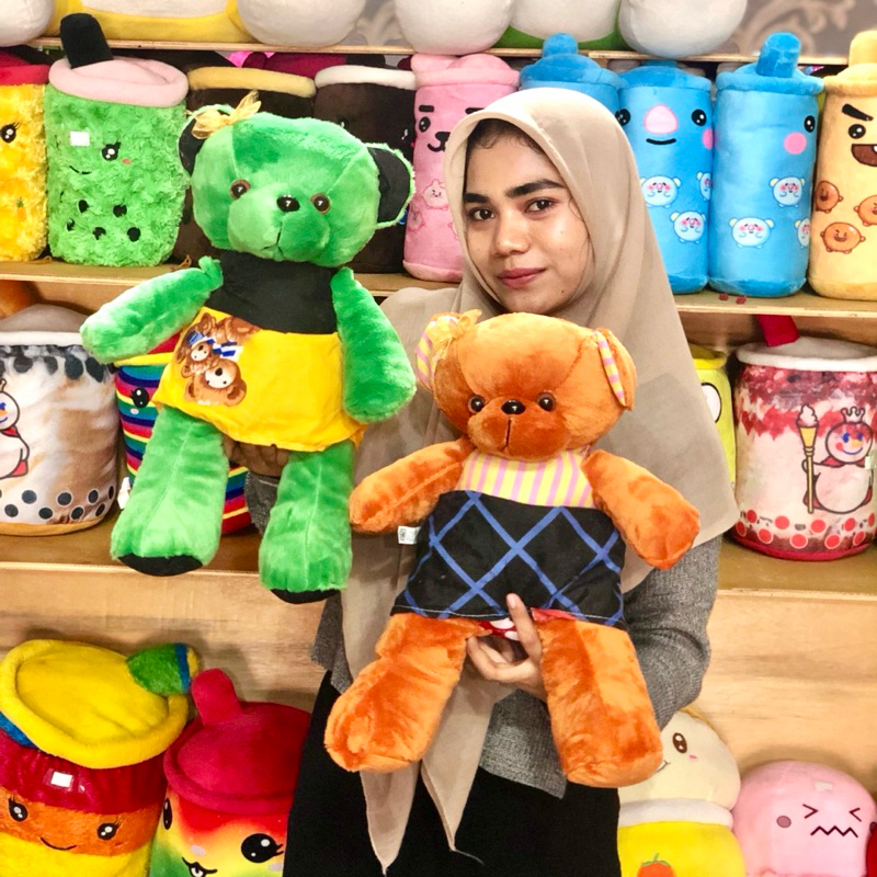 Boneka beruang baju dress berdiri lucu boneka teddy bear baju dress OneHouseParty