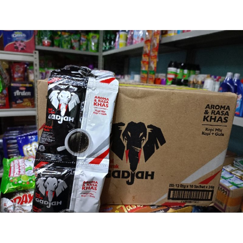 

1 Dus Kopi Tubruk Gadjah Kopi + Gula Isi 12 Renceng x 10 Sachet x 24 Gr