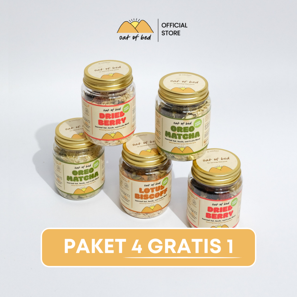 

Oat of Bed - PAKET 4 GRATIS 1 Muesli Ready to Go | Sereal Sarapan Sehat