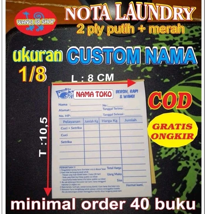 

nota laundry CUSTOM rangkap 2 ukuran MINI.( 10'5 x 8 cm ) isi 25 set.MINIMAL ORDER 40 buku