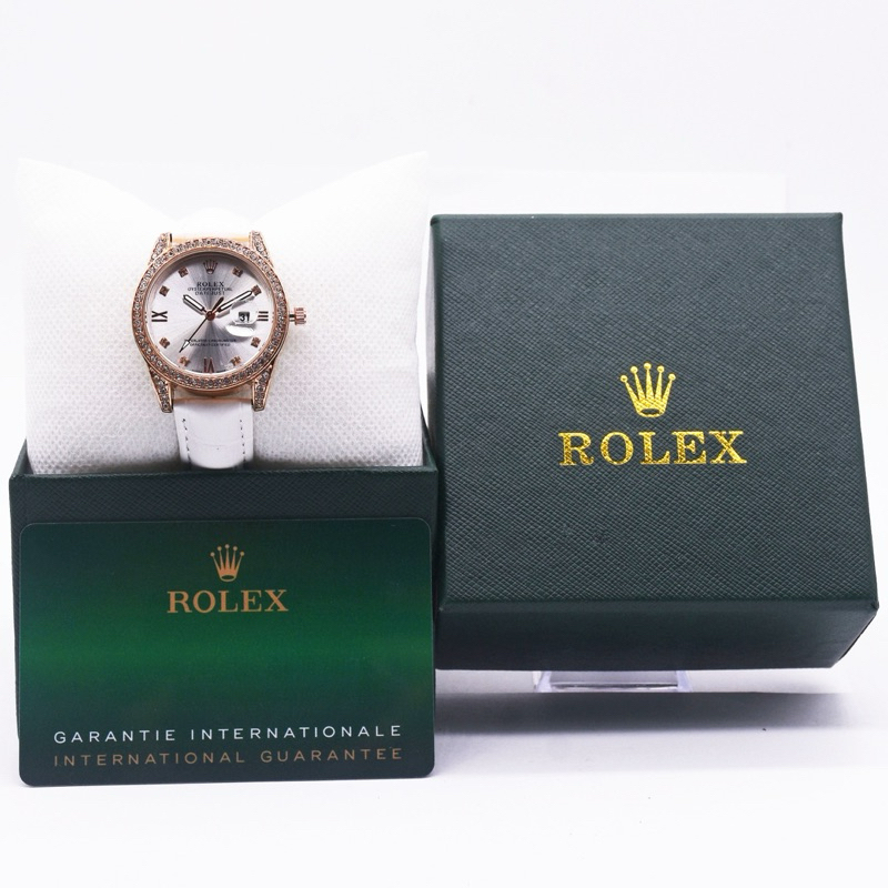 ( BISA COD ) Jam Tangan Wanita ROLEX Diamond Tali Kulit Tanggal Aktif Jam Tangan Fashion Cewek Jam M
