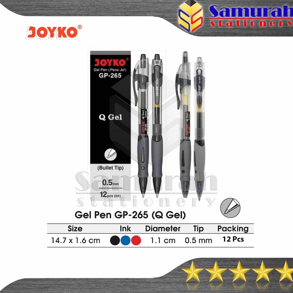 

Grosir Gel Pen Joyko Q Gel GP 265 GelPen QGel GP265 5 mm Pulpen JK GP265 Hitam Biru Merah Cetek PZM