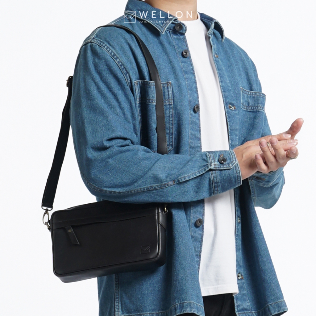 Handbag Pria Kulit Asli Clutch Bag Kulit - Wellon Walter Leather Handbag