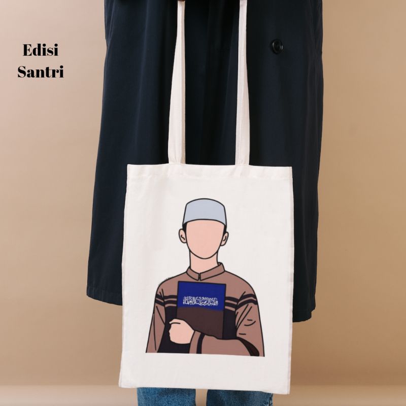 Tas Online Banjarmasin Santri - Tote Bag Kanvas Pria Santri Full Print