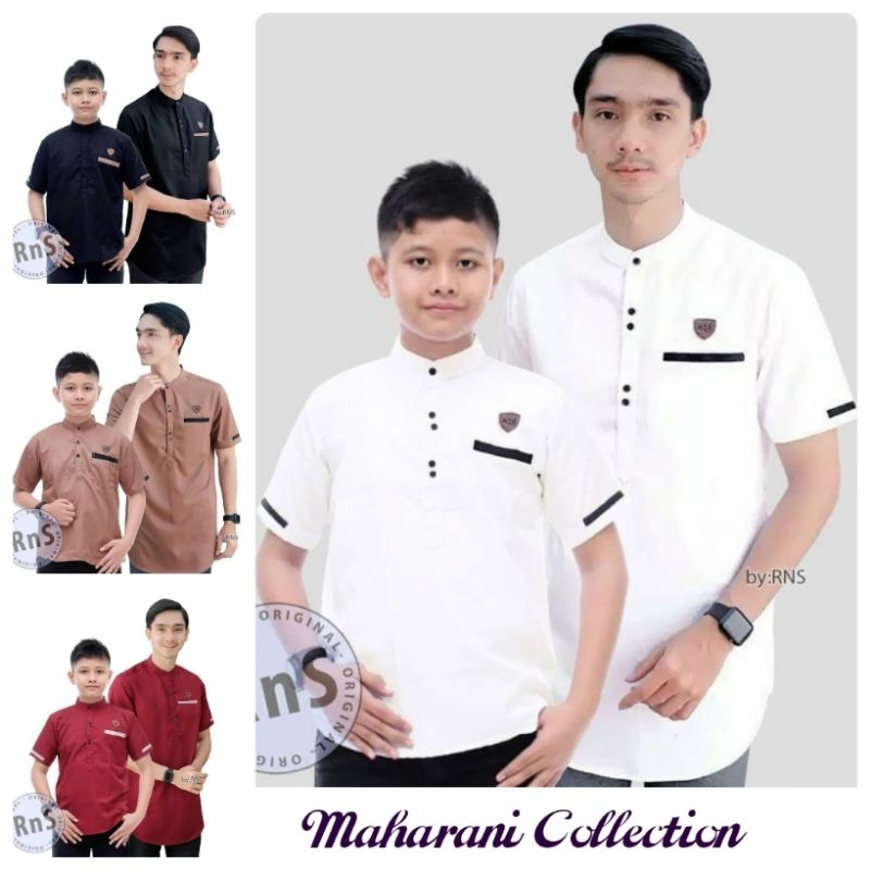 Baju Muslim Koko Motif Polos Garis Tajul Tajol Lengan Pendek Pria Ayah Anak Couple Copel Lebaran Ter