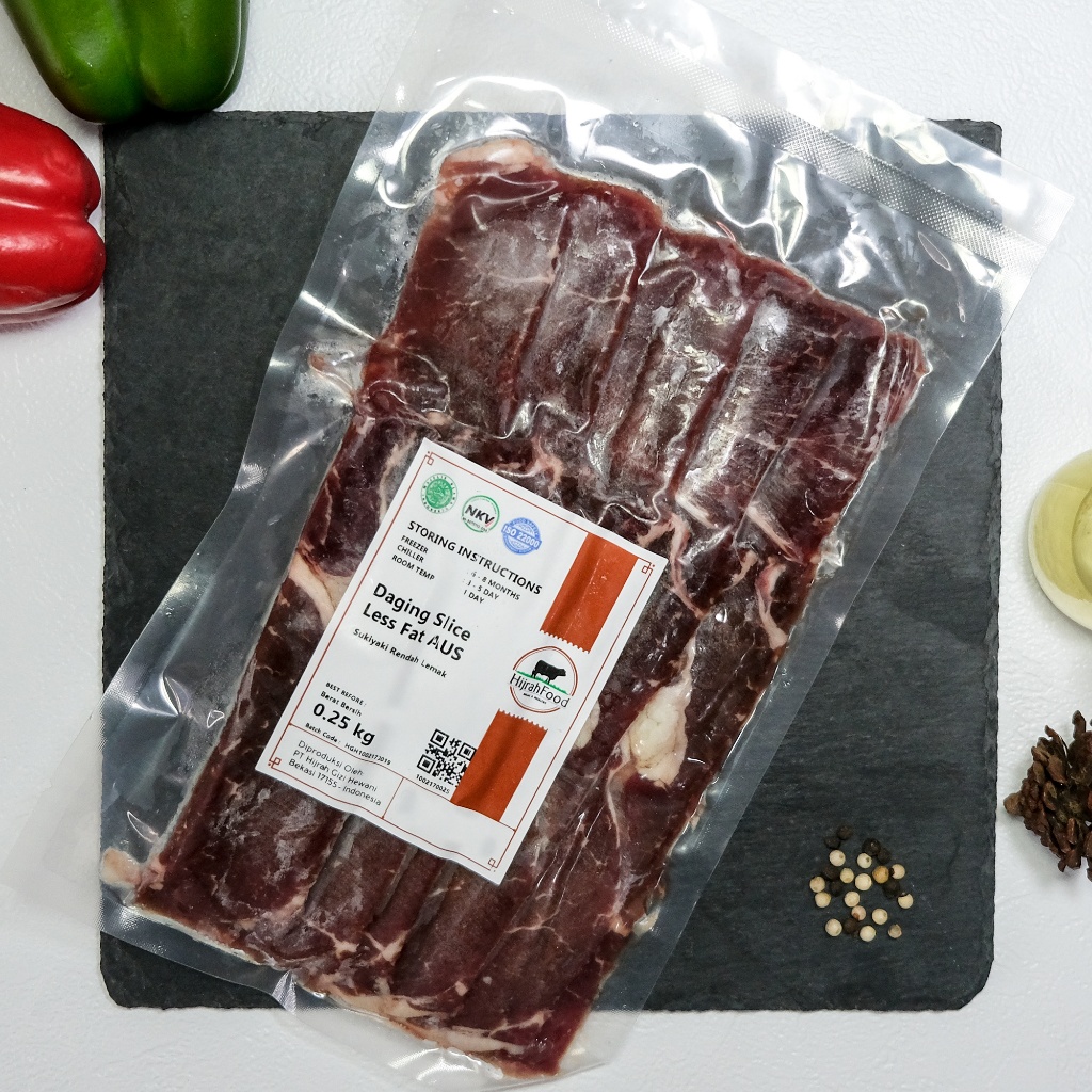 

RB Hijrahfood Daging Slice Less Fat Rendah Lemak Beef AUS Lean Sukiyaki Shabu 250 Gram
