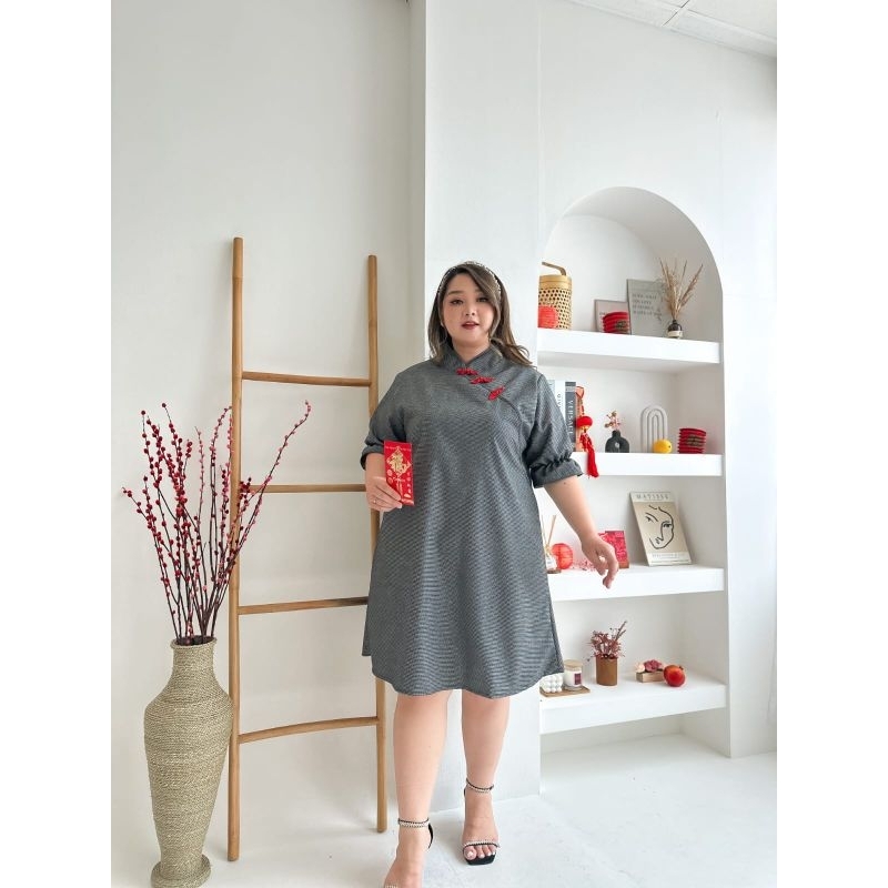 Dress Imlek Meiley Dress wanita oversize Jumbo bigsize Cheongsam