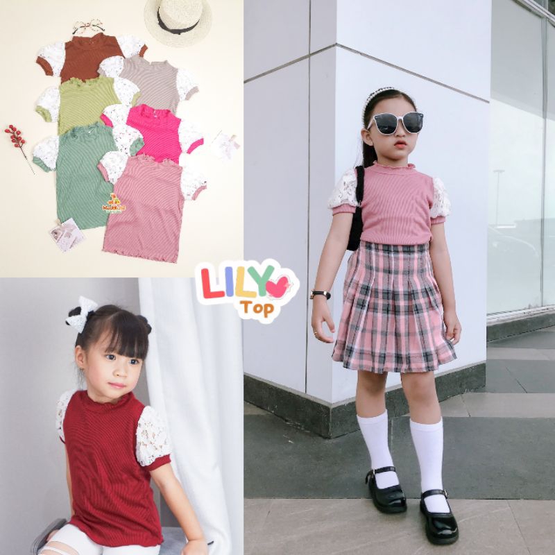 2-5 Th Atasan Lengan Pendek Balon Anak Perempuan | Lily Top  | Kaos Rib Anak Cewek