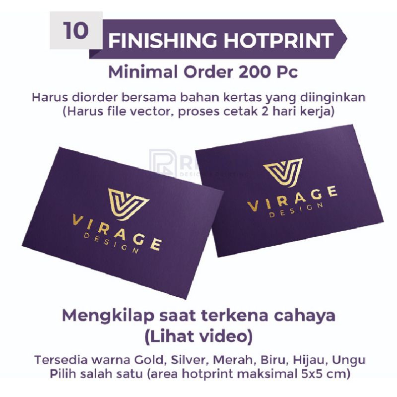 

Finishing HOTPRINT dan EMBOSS Belum Termasuk Bahan Kertas