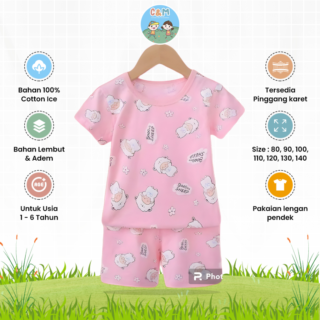 Baju Santai Anak Perempuan Usia 1 Sampai 6 Tahun Setelan Baju Celana Pendek Impor Bahan Katun Adem P