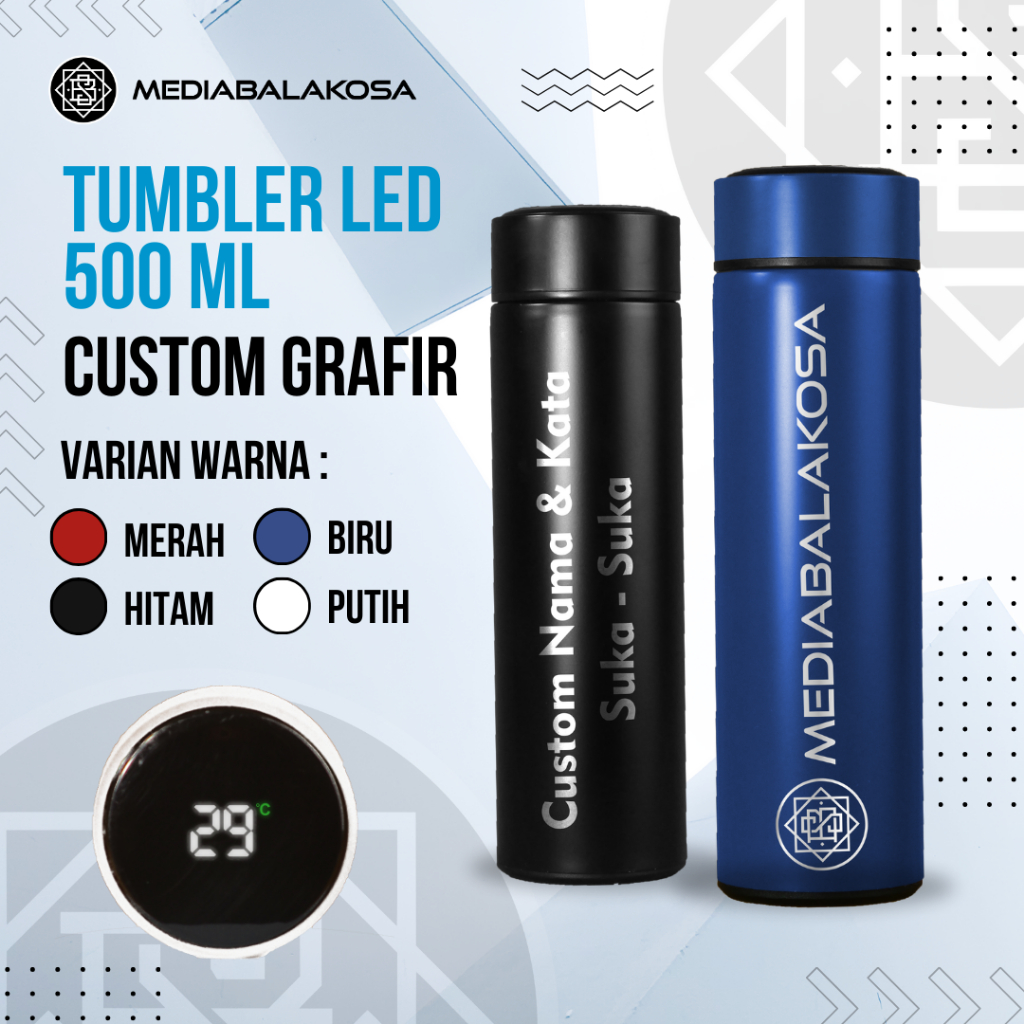 

Tumbler LED Glosy Custom Grafir Nama, kata dan Logo. botol termos dengan temperatur