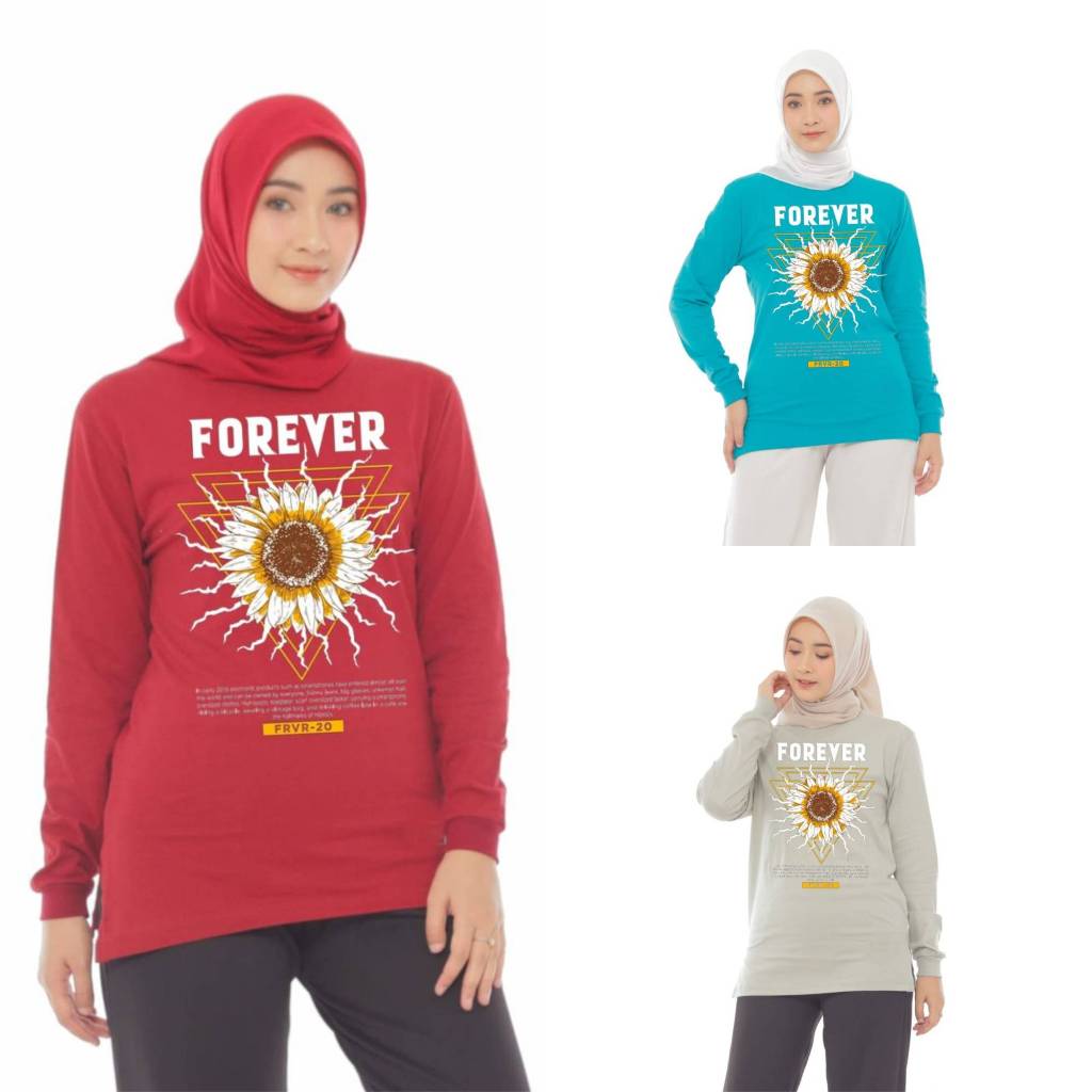 Terlaris KAOS LENGAN PANJANG WANITA PRINT DEPAN BELAKANG MOTIF KEKINIAN / BAJU KAOS WANITA