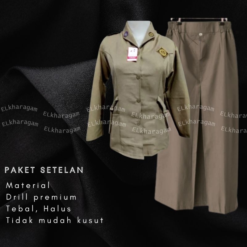 Setelan Seragam Sekolah Kemeja Tali Pramuka Coklat + Rok Span Belah 1 Depan/ Wiru 1 untuk SMP/ SMA/ 