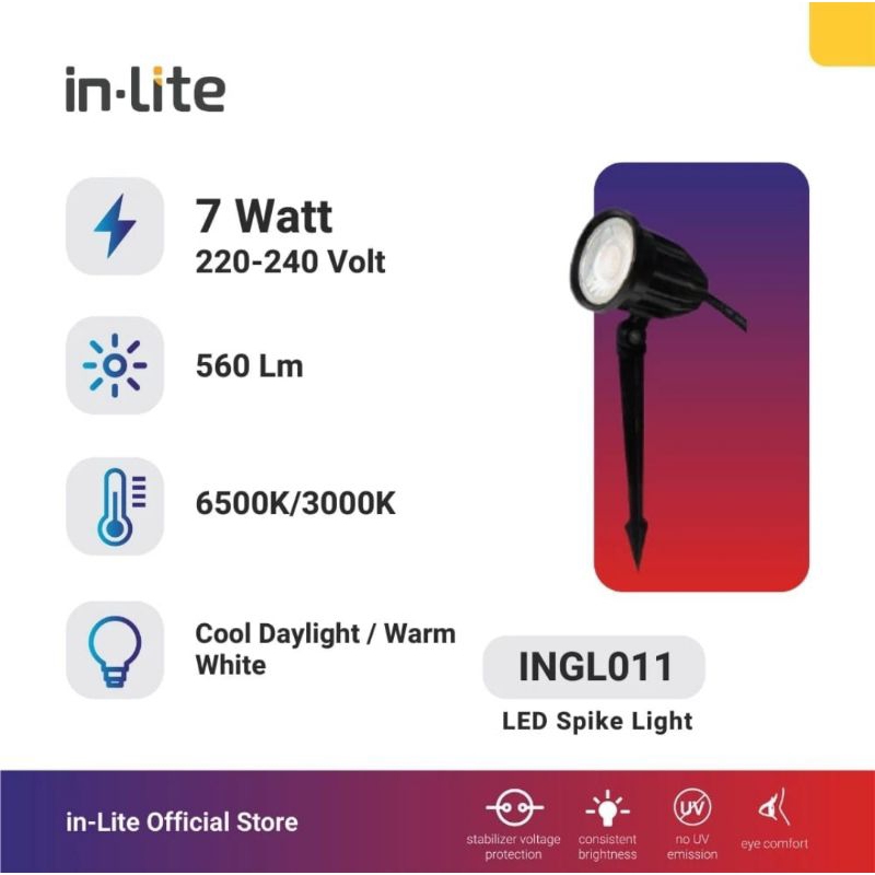 Lampu LED Spike Light In-Lite Sorot / Lampu Taman inlite 7 W Kuning