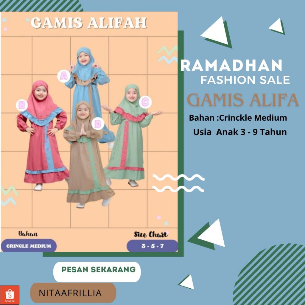Gamis Anak Perempuan 2024 Model Terbaru Set Hijab Bahan Crinkle Premium Usia 3-8 Tahun