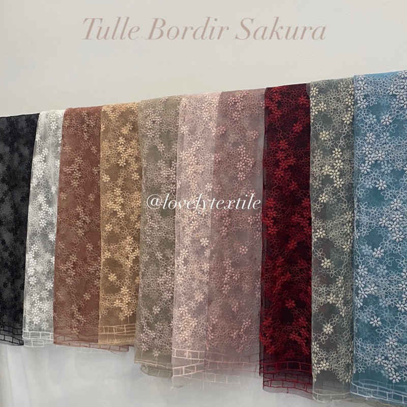 Tulle Bordir Sakura Kain Tile Motif Kain Kebaya Brokat