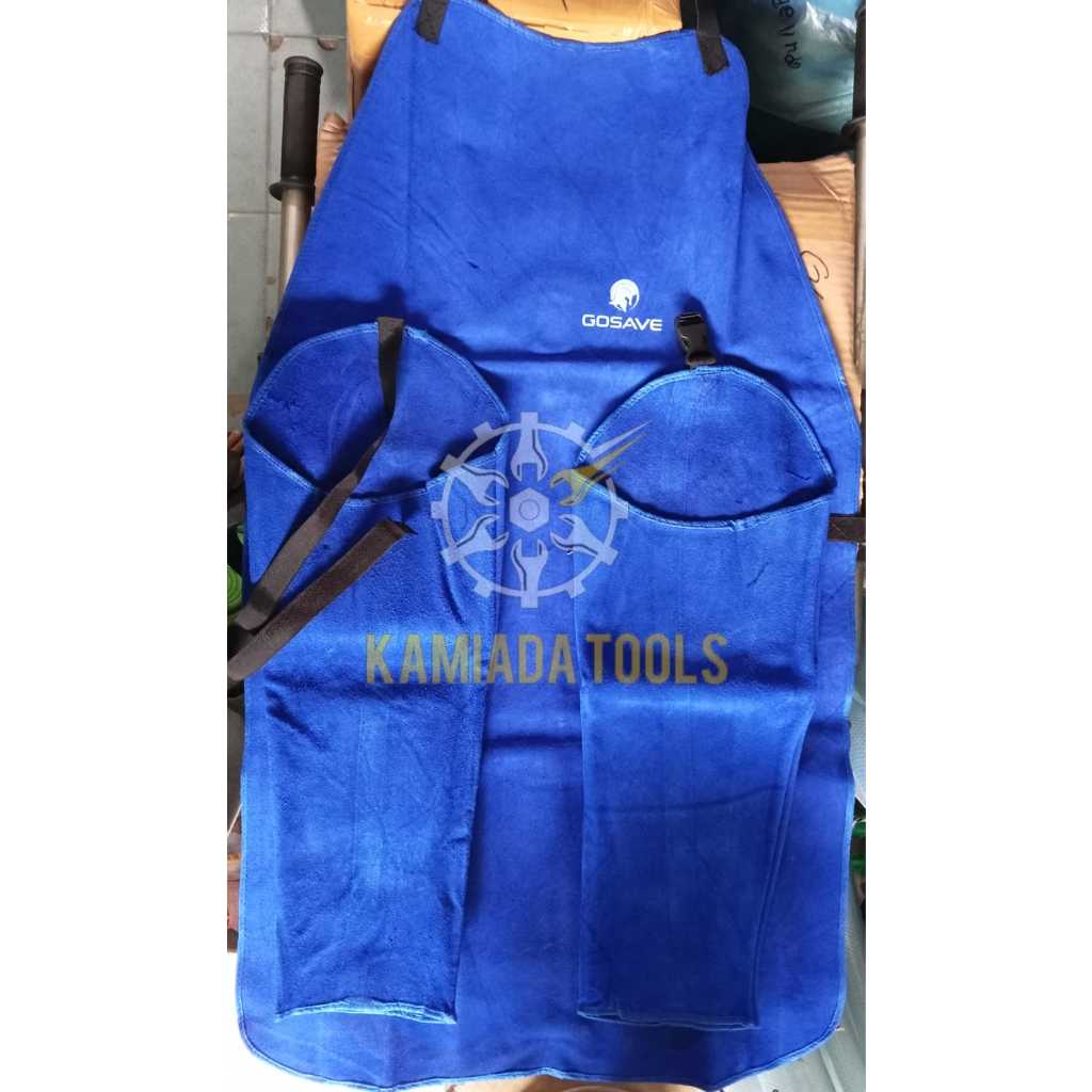 Apron Welder/Apron Las Set Biru GOSAVE/Apron Kulit Premium