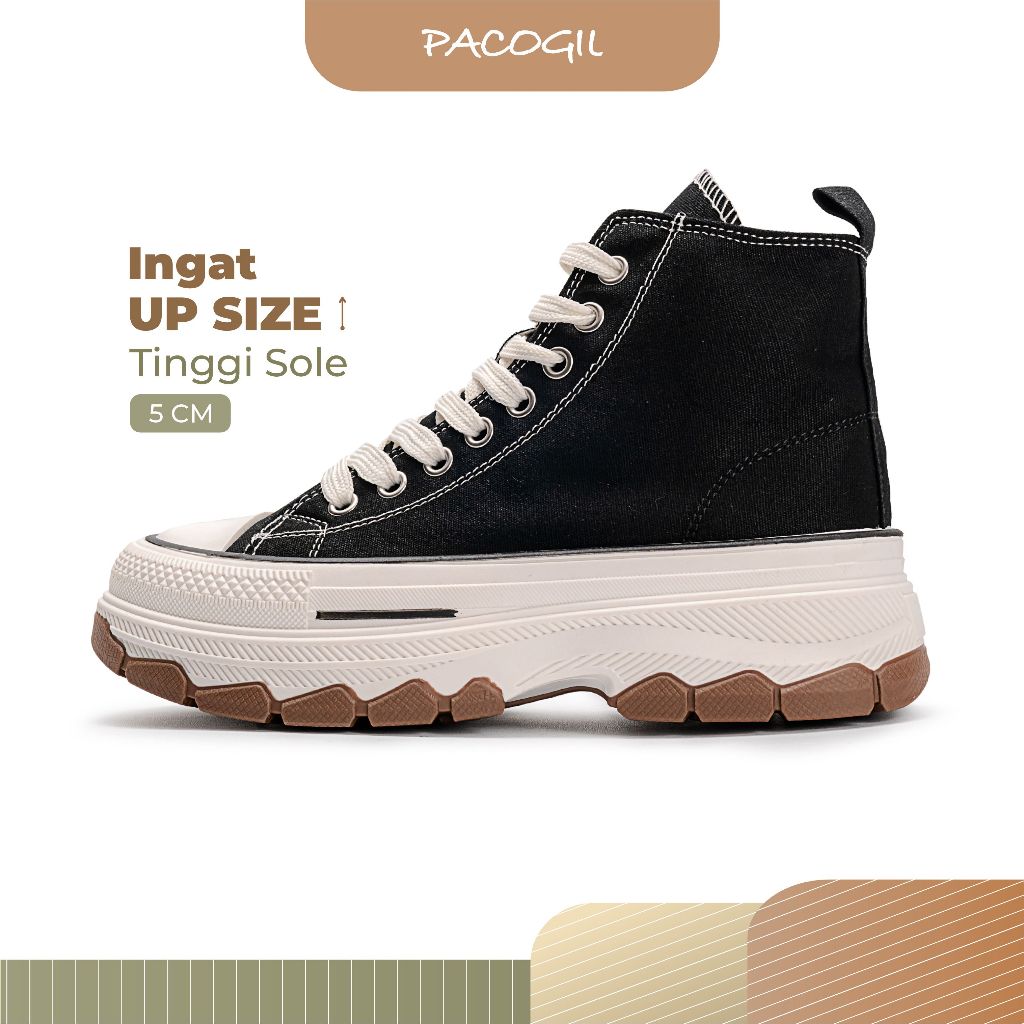 PACOGIL Felix Sneakers Wanita Black Sepatu Canvas 5319