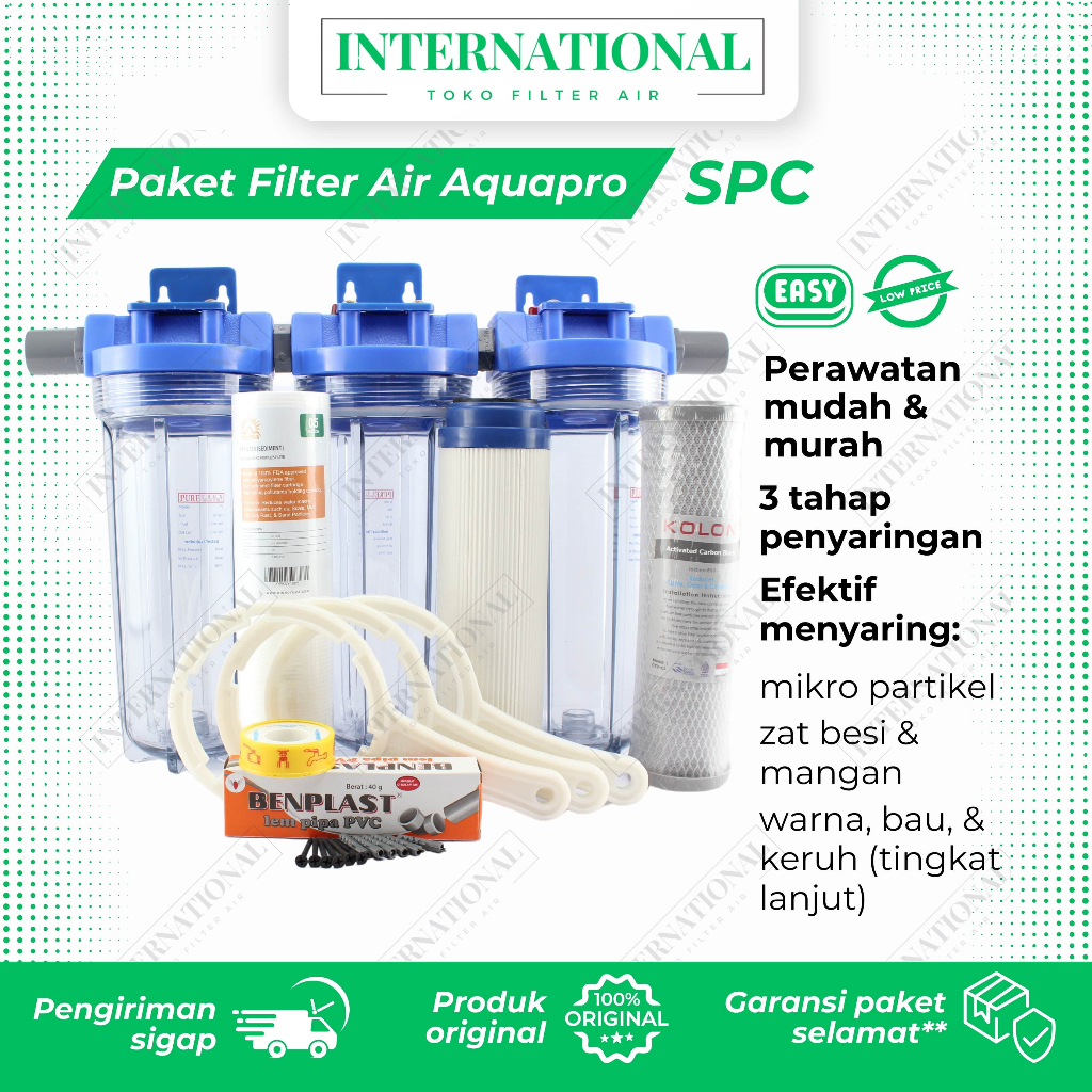 Paket Filter Air Toren 10" AQUAPRO / Filter Air Sumur Keruh Berpasir / Penjernih Air Sumur Kuning