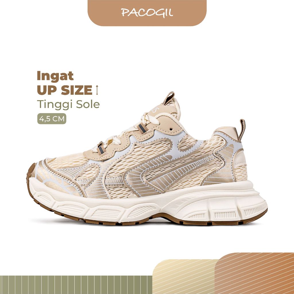 PACOGIL Yeva Sneakers Wanita Cream and White Sepatu Sport 5025