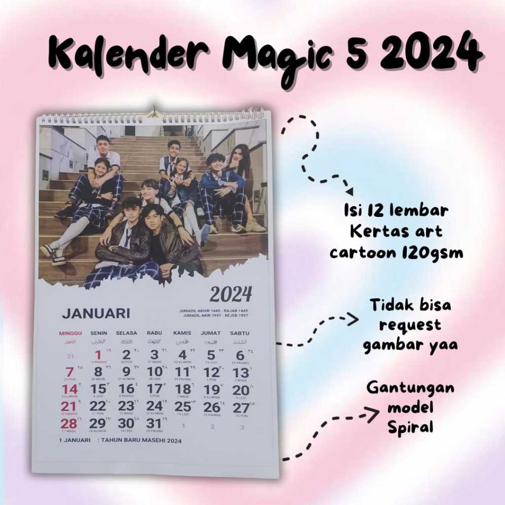 

[12 Lembar] Kalender Gantung Magic 5 ukuran A3+ jilid spriral dan bisa cod