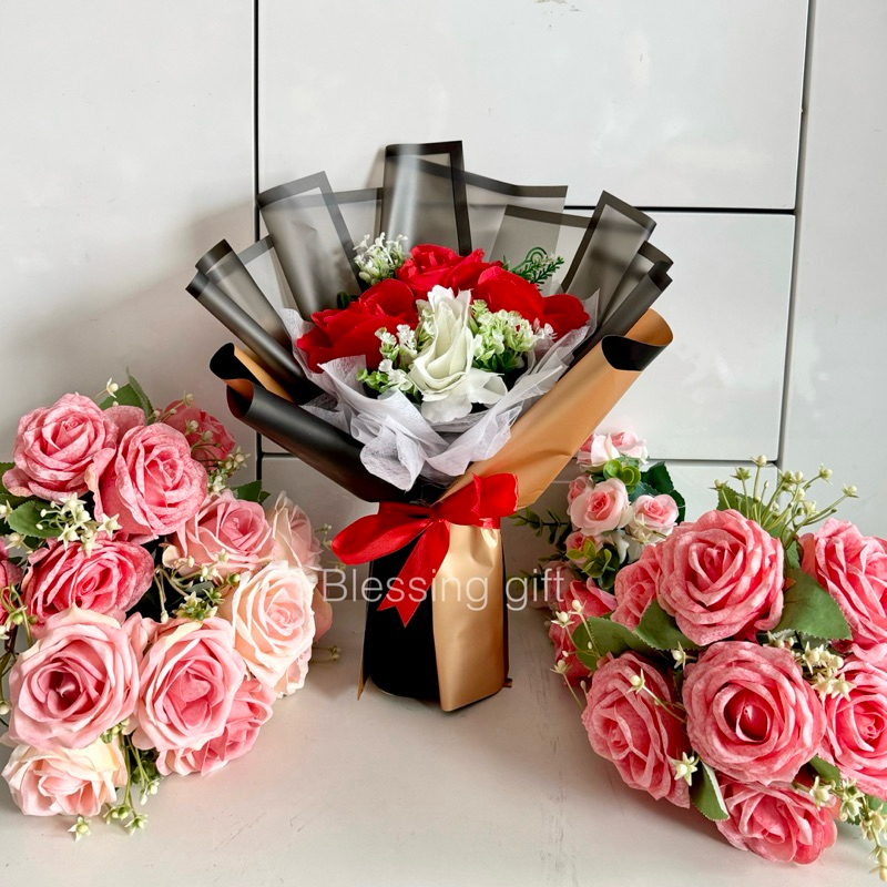 (Di Kirim Hari ini) Buket Bunga Artificial Premium | Flowers Bucket | buket bunga palsu | buket bung